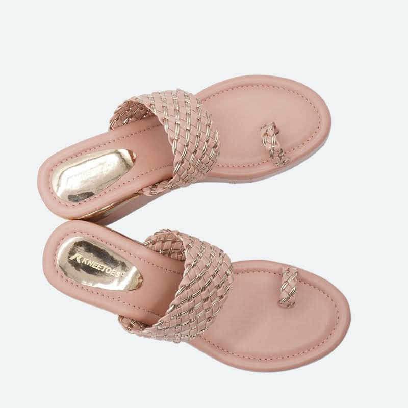 Bloomy Peach Braided Wedge One-Toe Sandals
