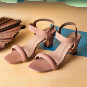 Subtle Pink Ankle-Strap Block Heels