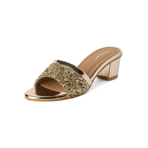 Shine Pop Gold Beaded Block Sandals