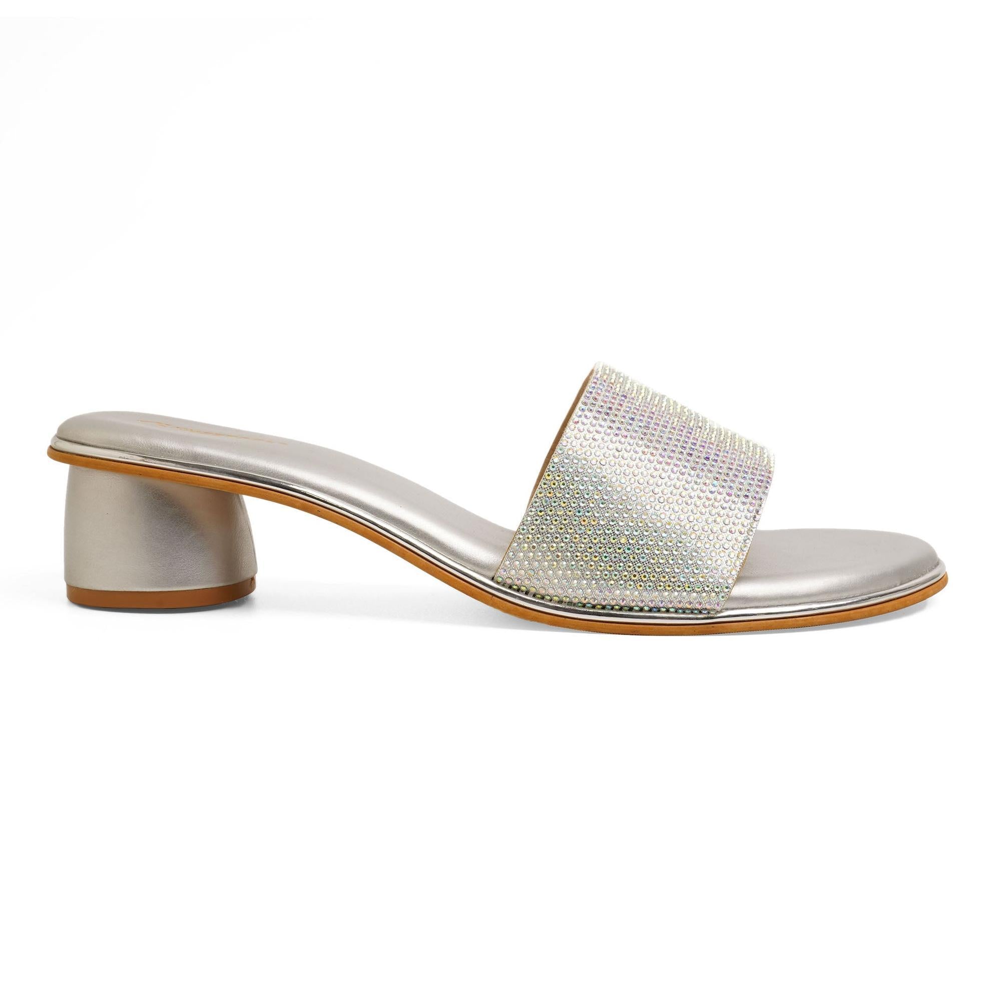 Silver Prismatic Shine Cylindrical Heel Sandals