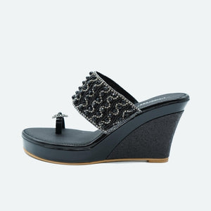 Gemglow Black Wedge Heel Sandals