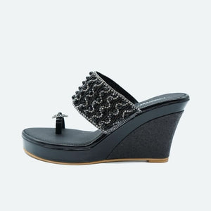 Gemglow Black Wedge Heel Sandals