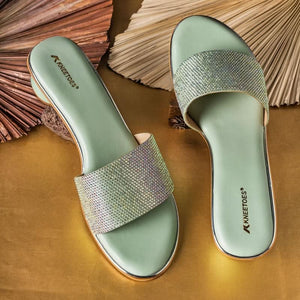 Mint Iridescent Cylindrical Heel Sandals