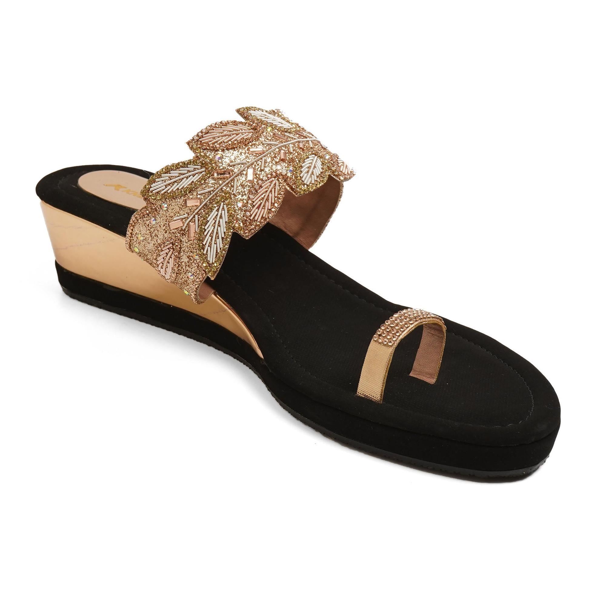 Bead Luxe Gold Leaf Wedge Sandals