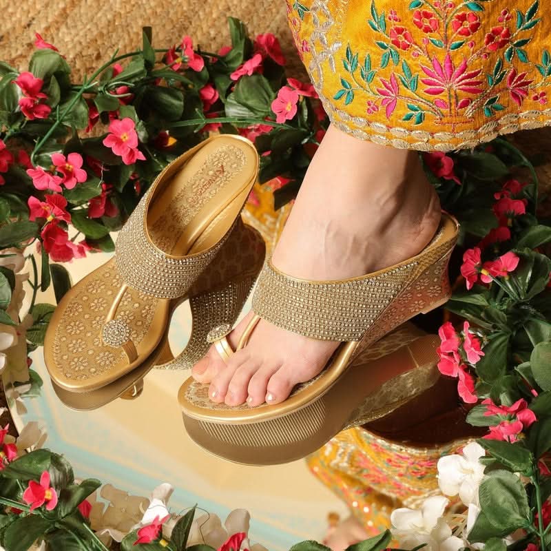 Pearl Chic Gold Wedge Sandals