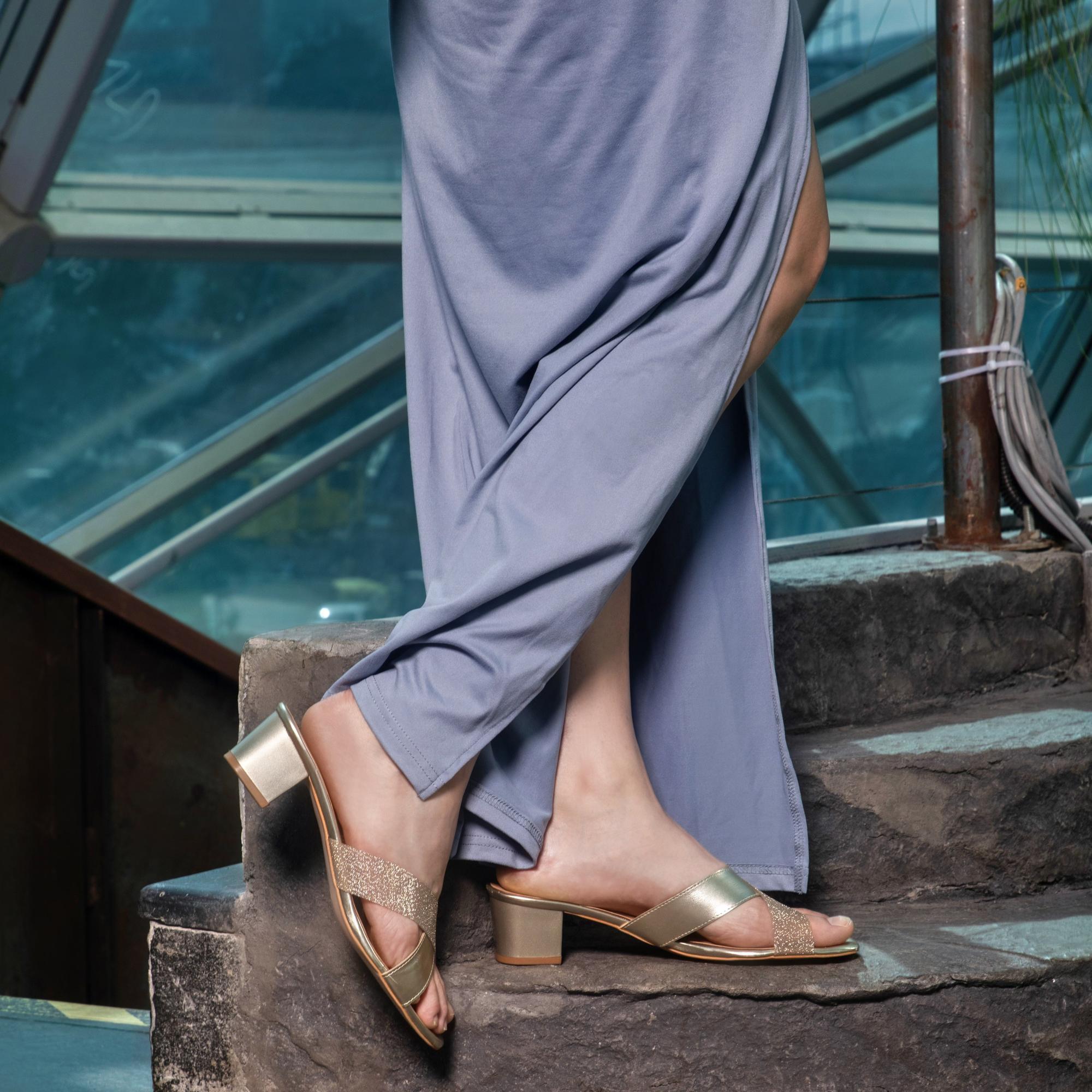 Shine Pop Gold Block Sandals