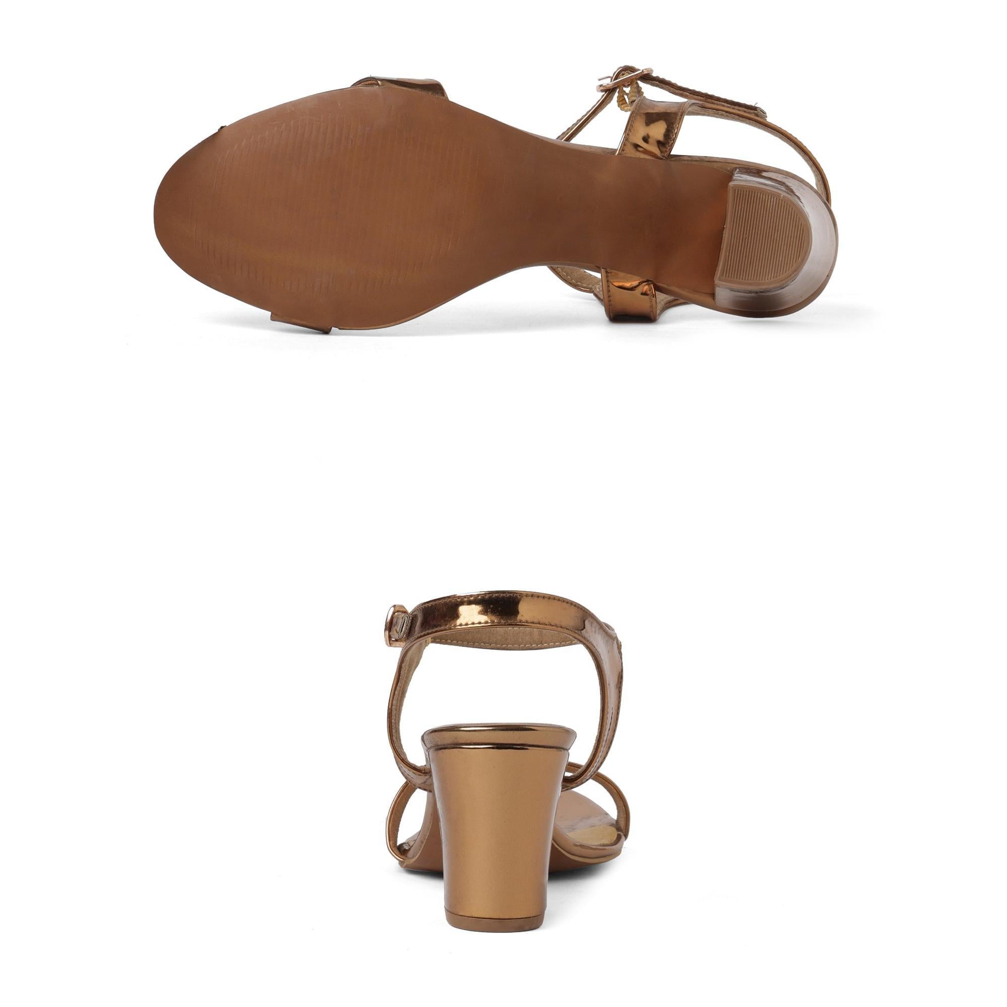 Gloss Pop Bronze Block Heel Sandals