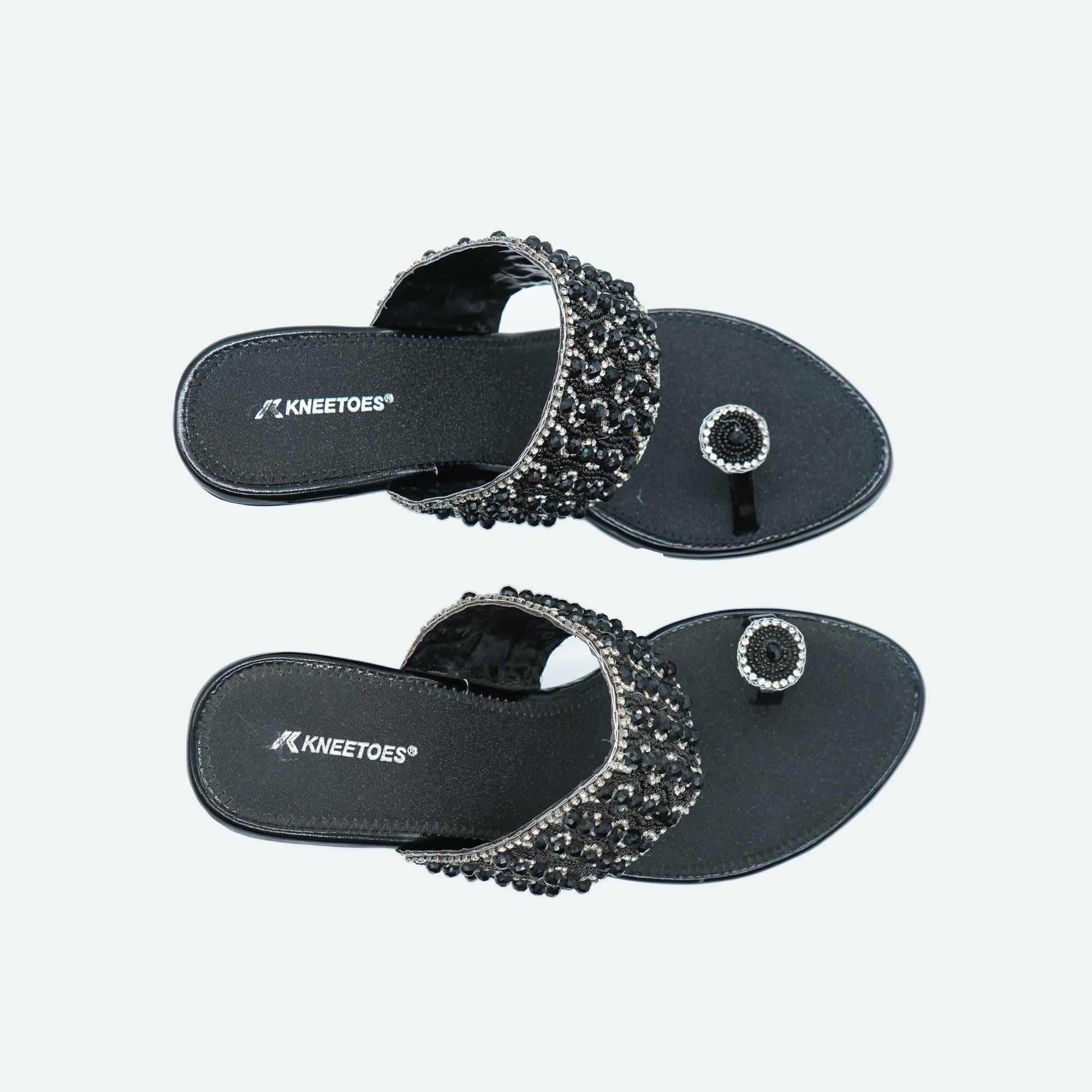 Gemglow Black Wedge Heel Sandals