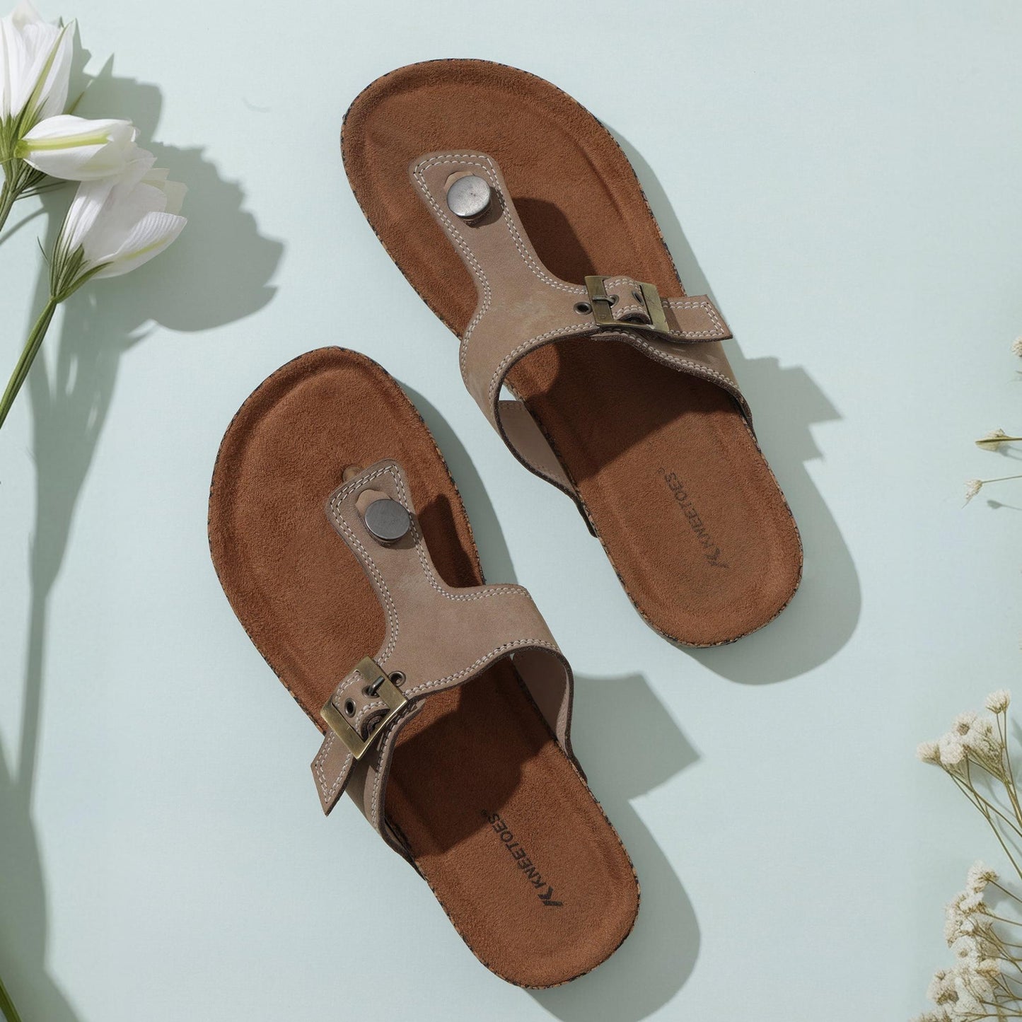 Staple Leather Tan Buckled Thong Sandals