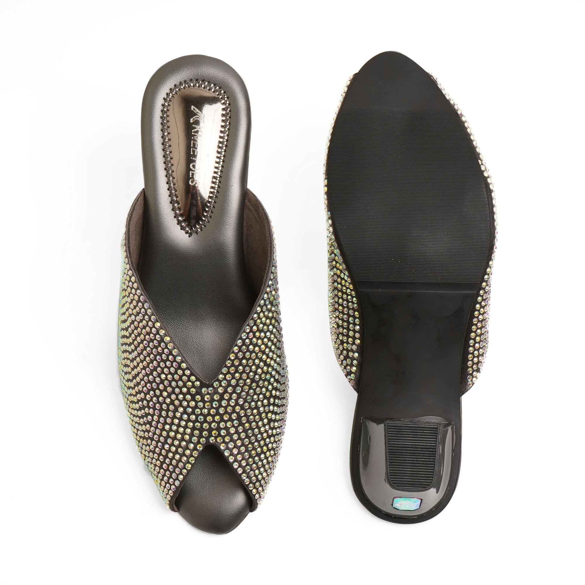Crystalshine Charcoal Grey Block Sandals