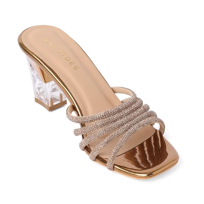 Gold Stone-Work Embellished Block Sandals