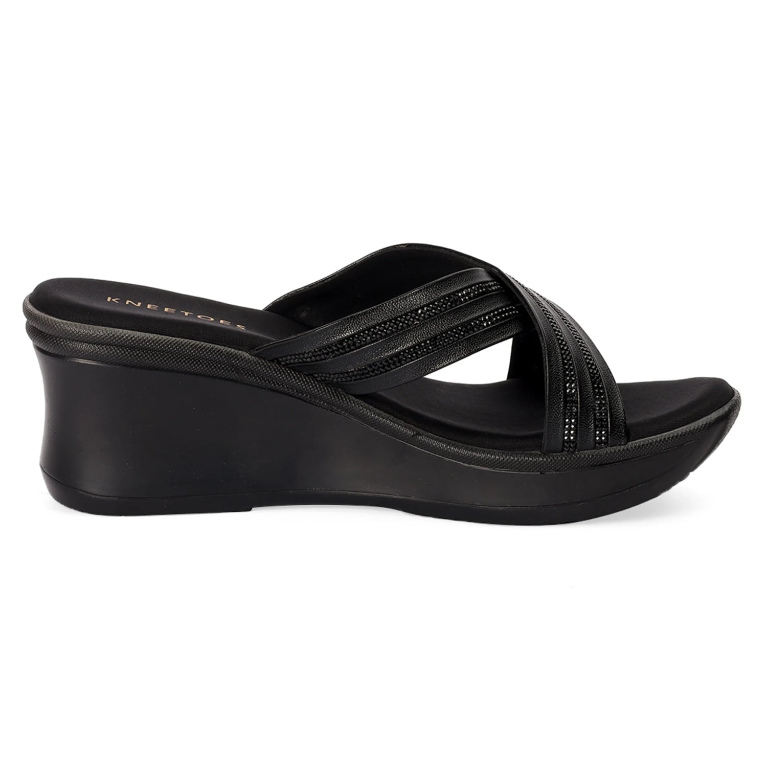 Embellished Black Versatile Wedge Heel Sandals