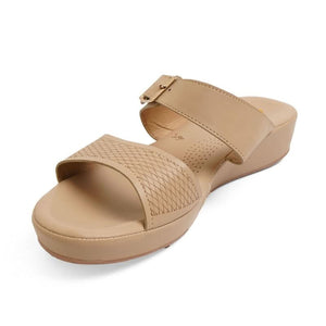 Beige Textured Buckled Sandals