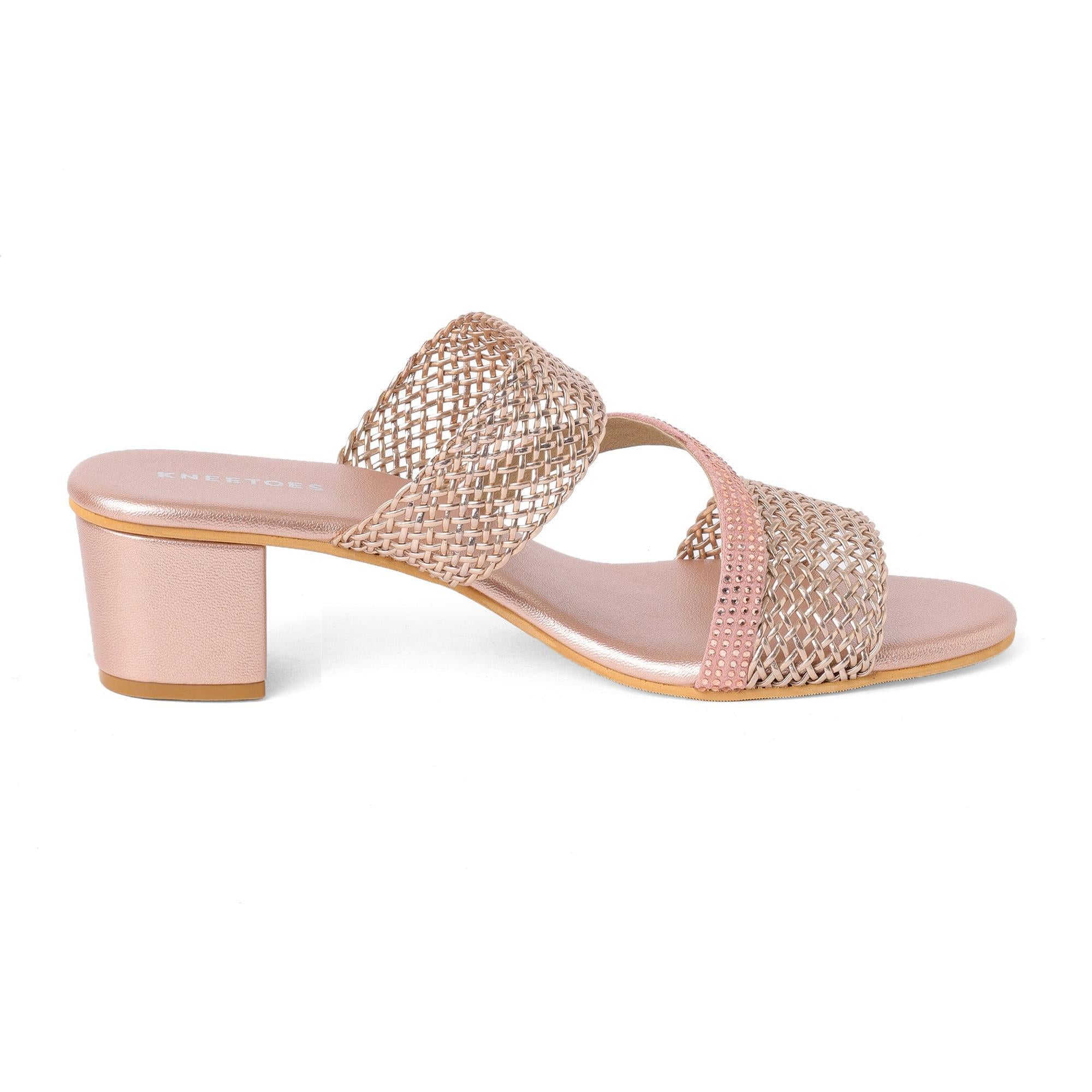 Gold Stone-Work Braided Block Heels