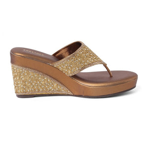 Embellished Bronze Wedge Heel Sandals