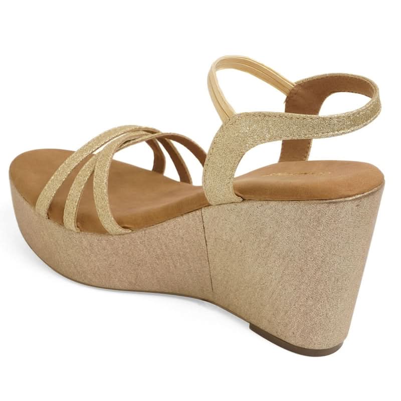 Gold Shimmer Criss-Cross Wedge Sandals