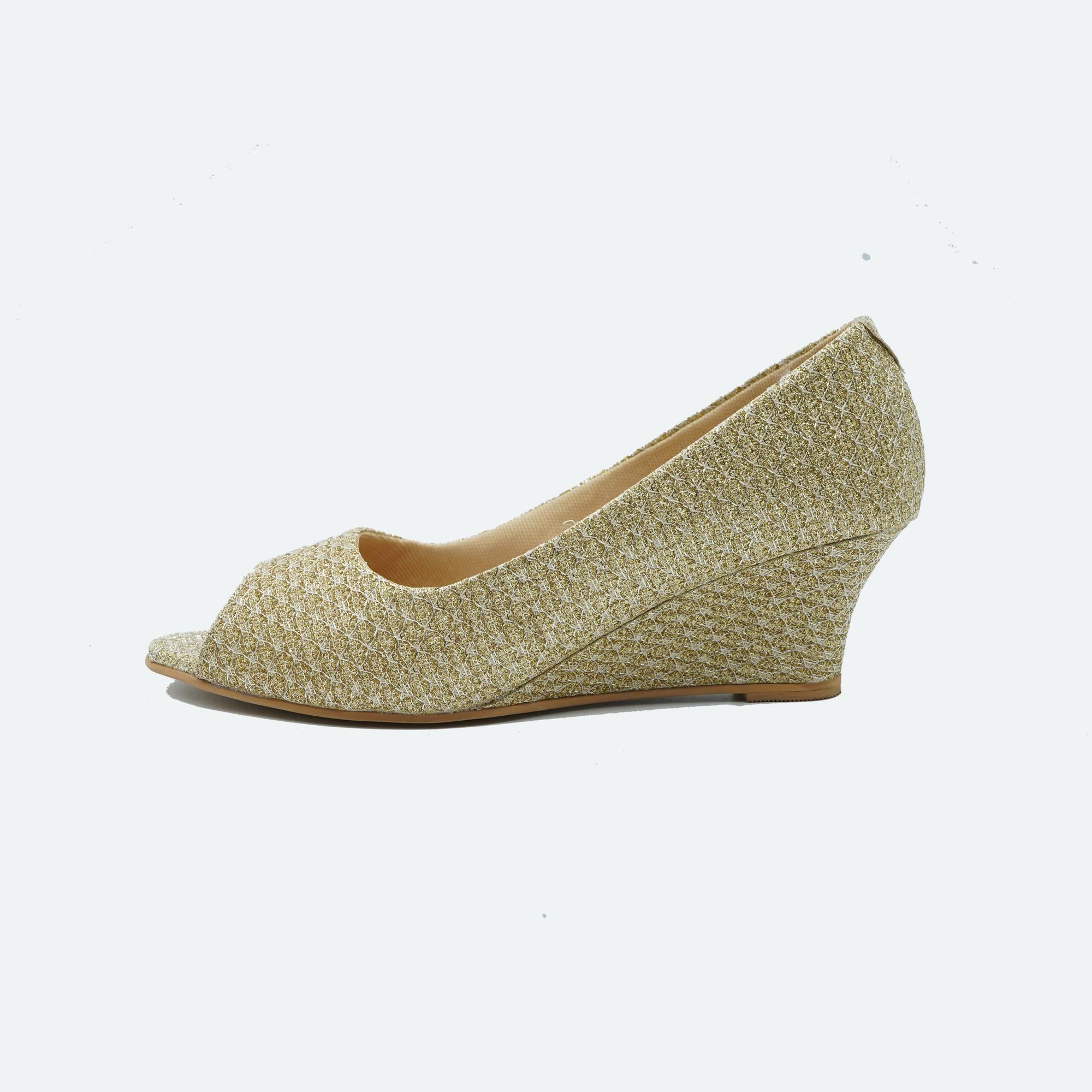 Shine Pop Gold Peep-Toe Wedge Sandals