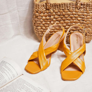 Mustard Solid Criss-Cross Kitten Sandals