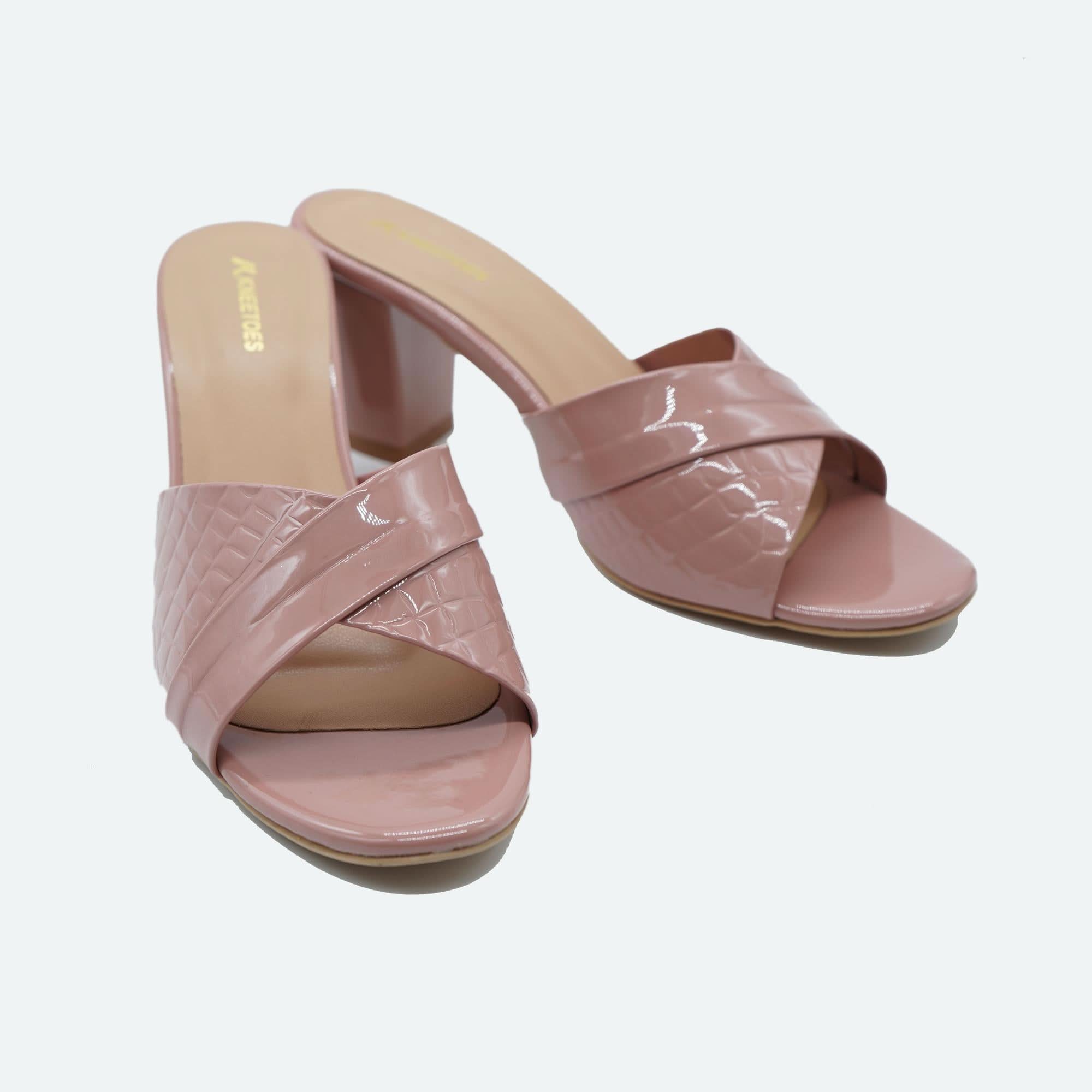 Soft Blush Textured Block Sandals