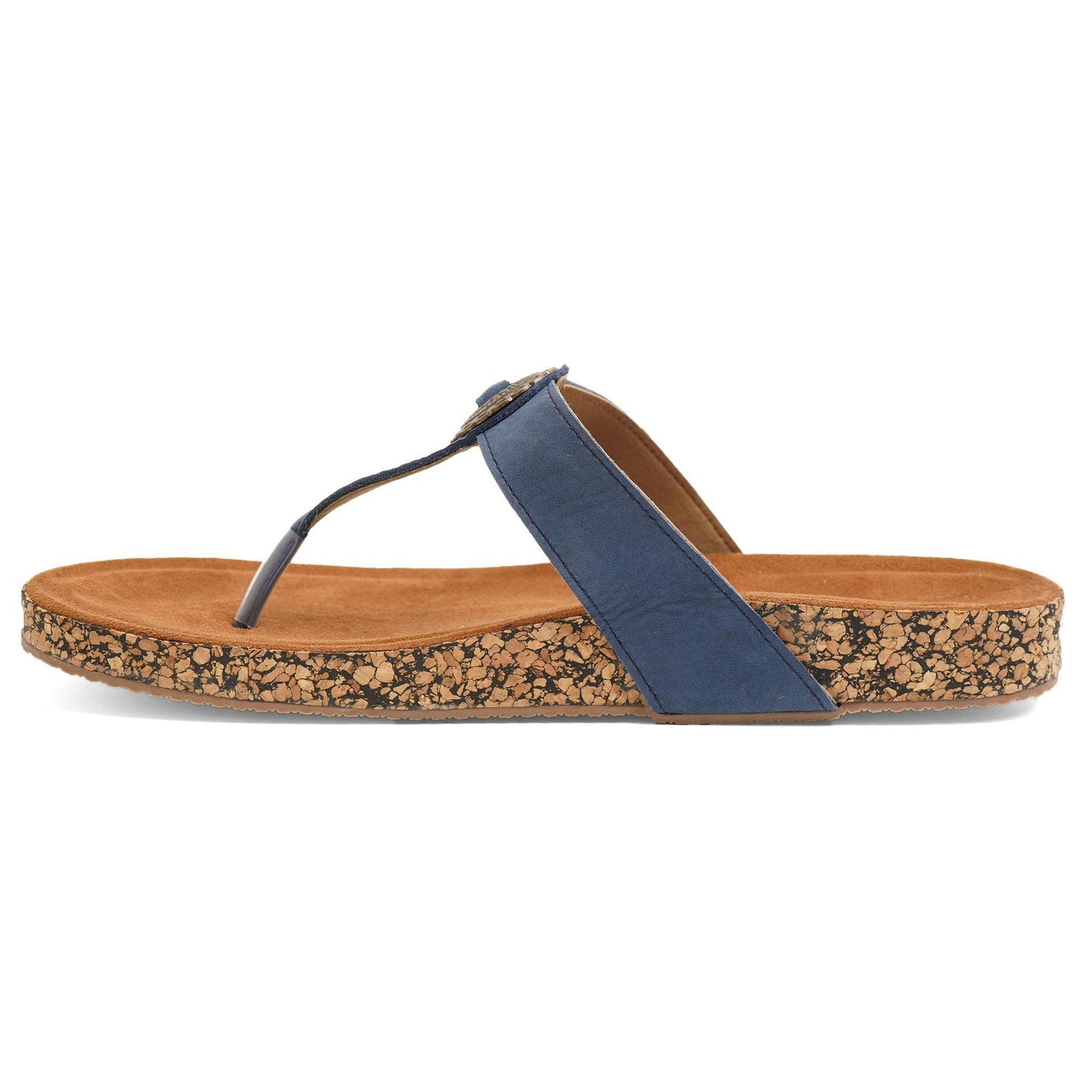 Blue Color-Block Leather Casual T-Strap Sandals