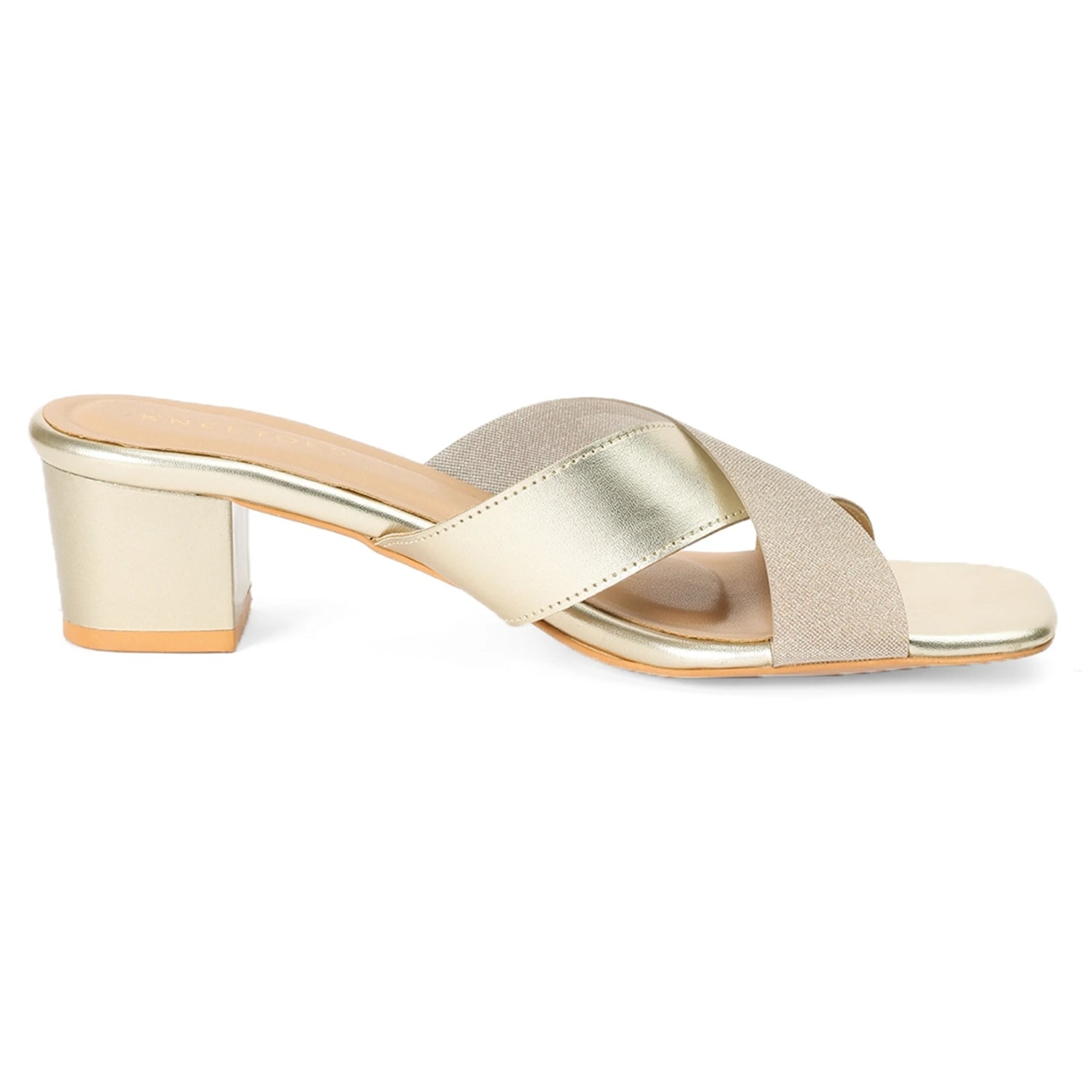 Metallic Gold Block Heel Square-Toe Sandals