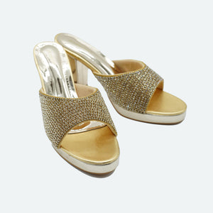 Dazzling Gold Block Heel Sandals
