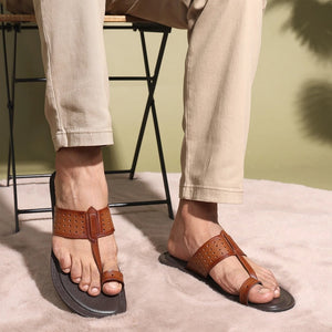 Heritage Tan Leather Slip-On Sandals Kolhapuris