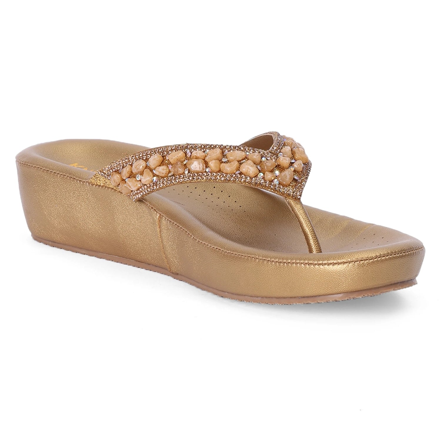 Bronze Wedge Heel Thong Sandals