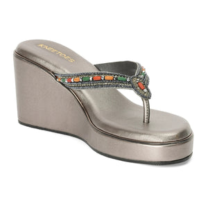 Premium Grey Wedge Open-Toe Thong Sandals