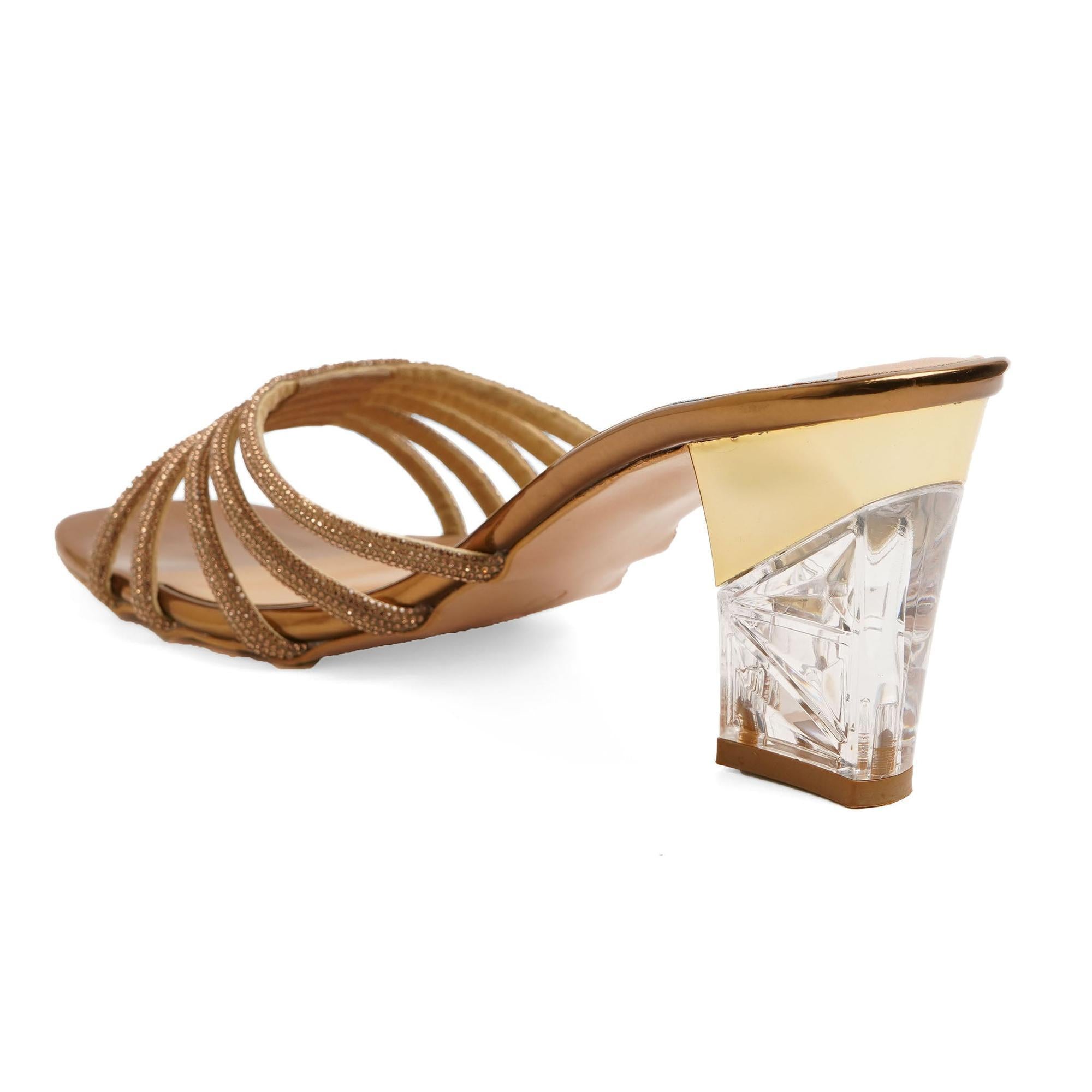 Sparkly Bronze Stone-work Block Sandals