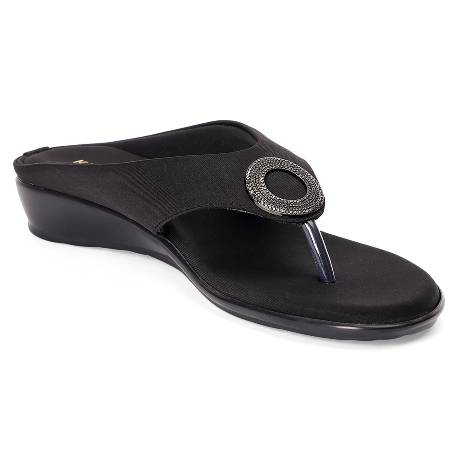 Versatile Black Wedge Heel Thong Sandals