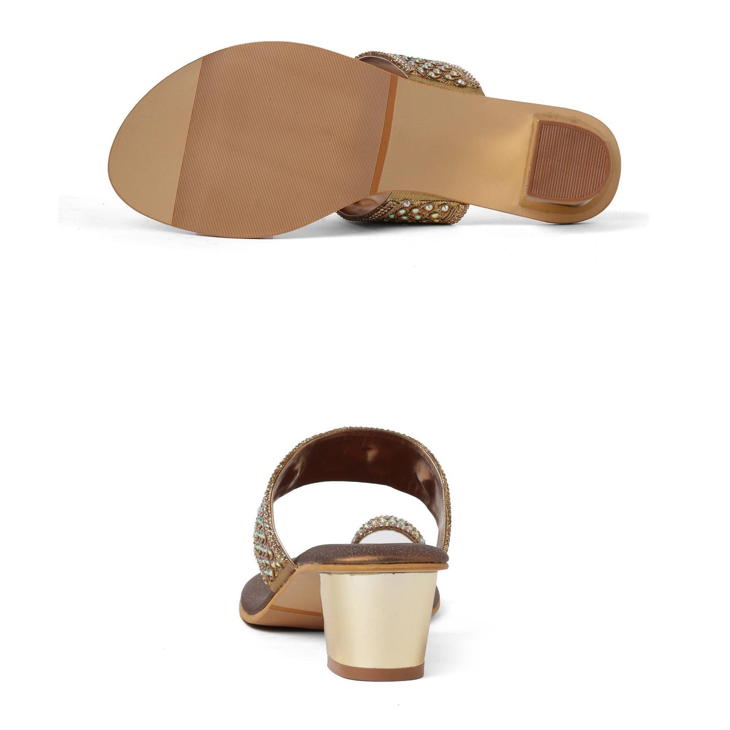 Glam Studded Bronze Block Heel Sandals
