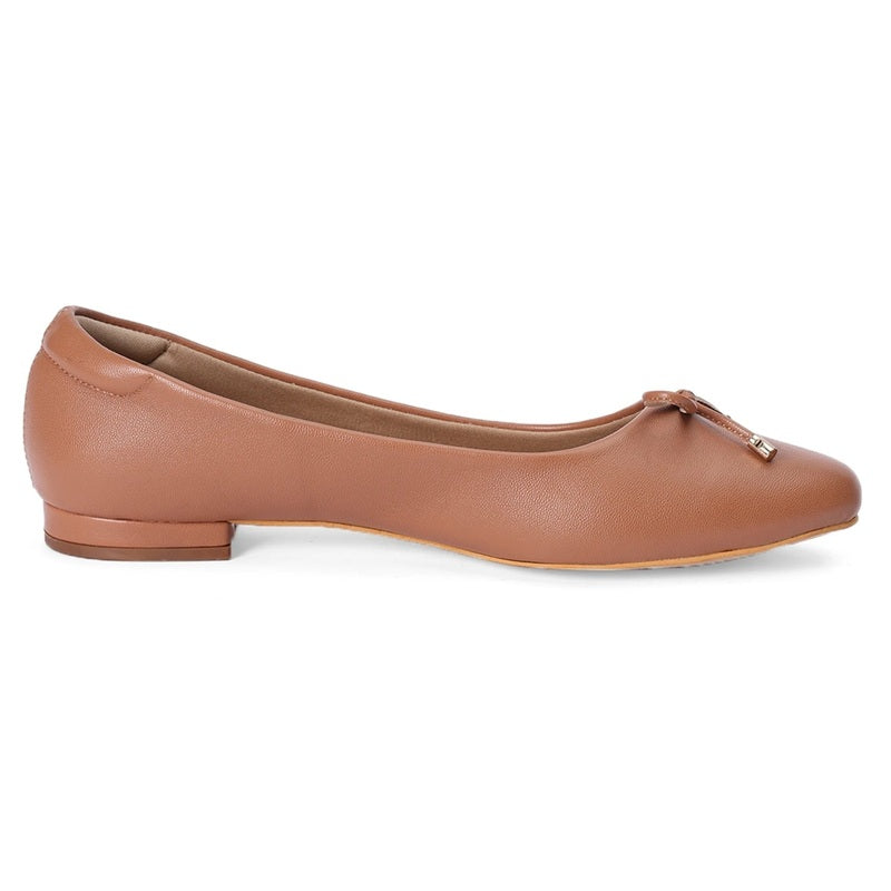 Classic Tan Bow Accent Ballet Flats