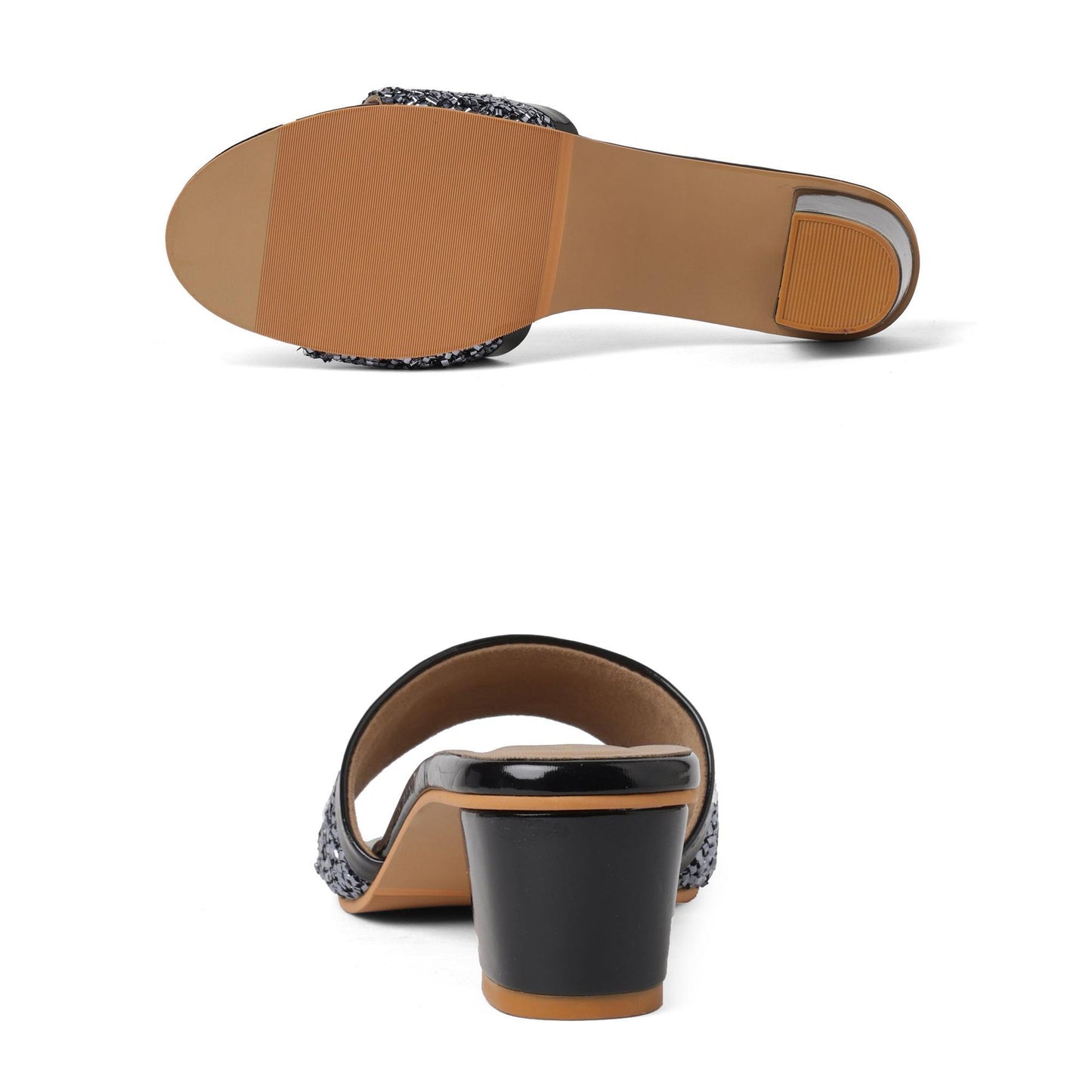 Black Bead Luxe Block Heel Sandals