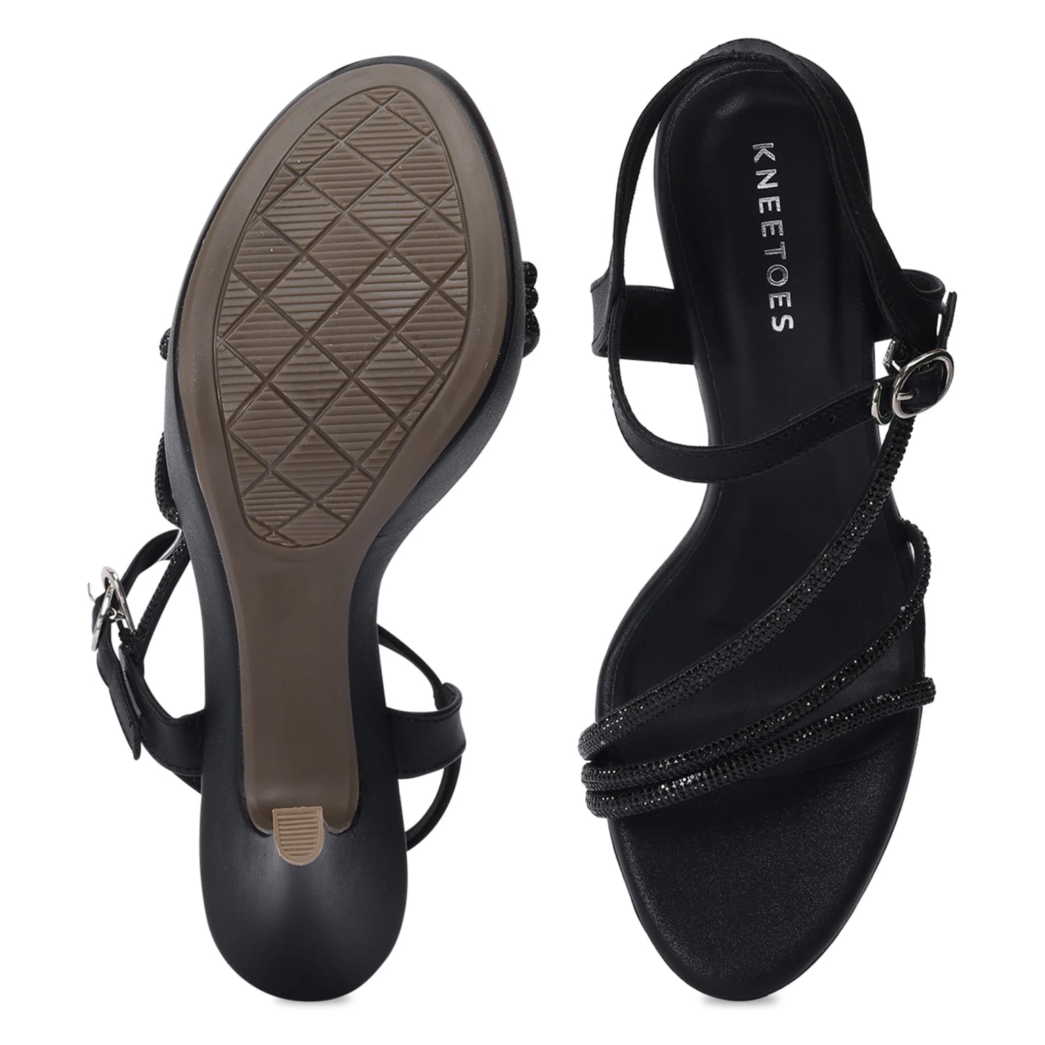Embellished Black Stiletto Heel Open-Toe Sandals