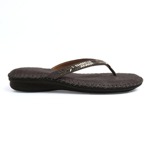 Charcoal-Grey Stone-Work Embellished Thong Sandals