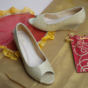 Shine Pop Gold Peep-Toe Wedge Sandals