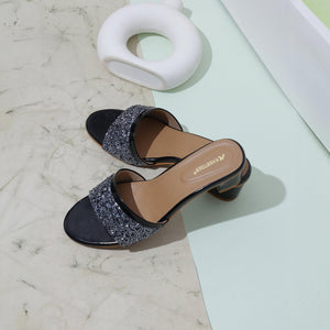 Black Bead Luxe Block Heel Sandals