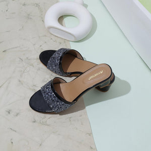 Black Bead Luxe Block Heel Sandals