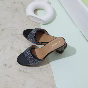 Black Bead Luxe Block Heel Sandals