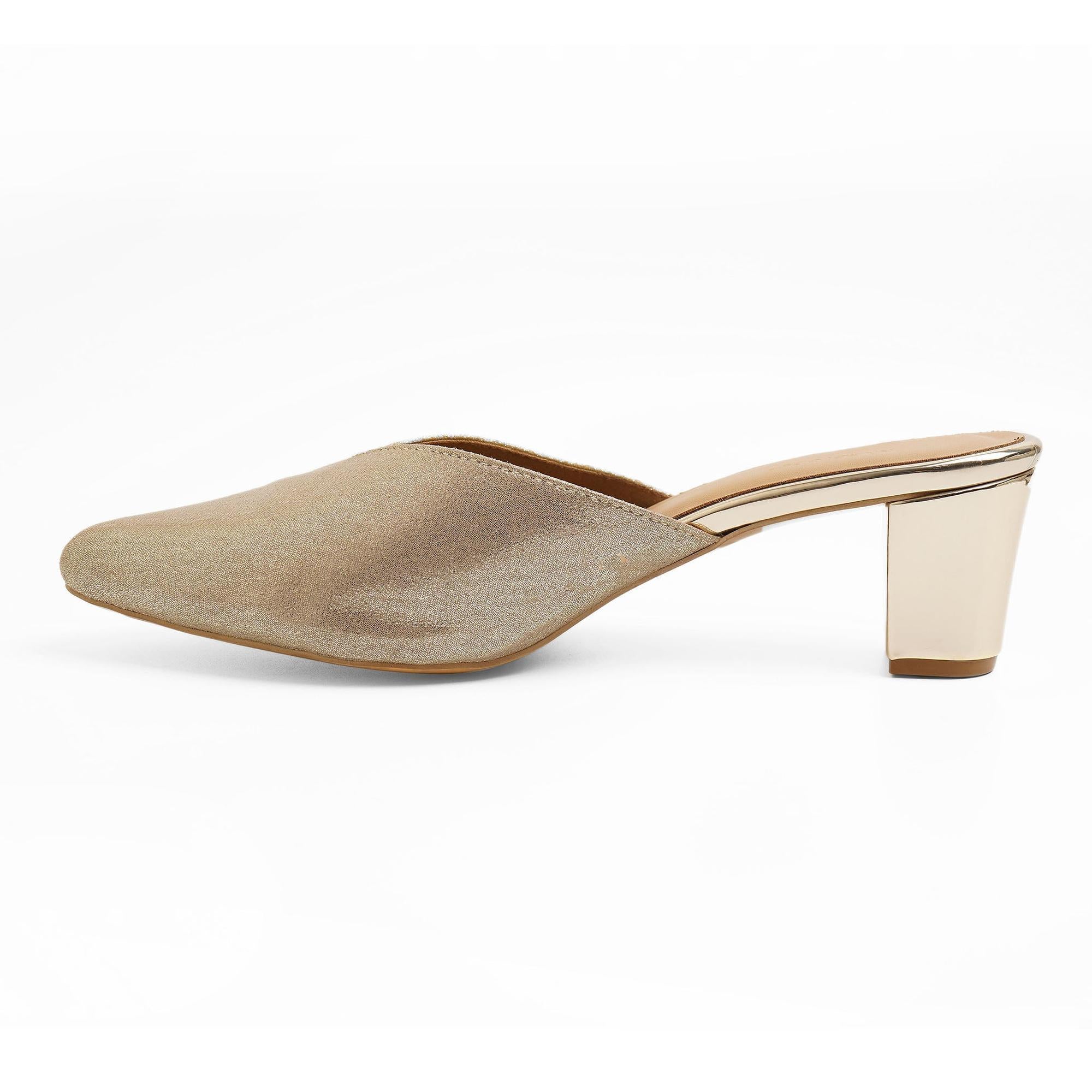 Shine Pop Gold Block Heel Mules