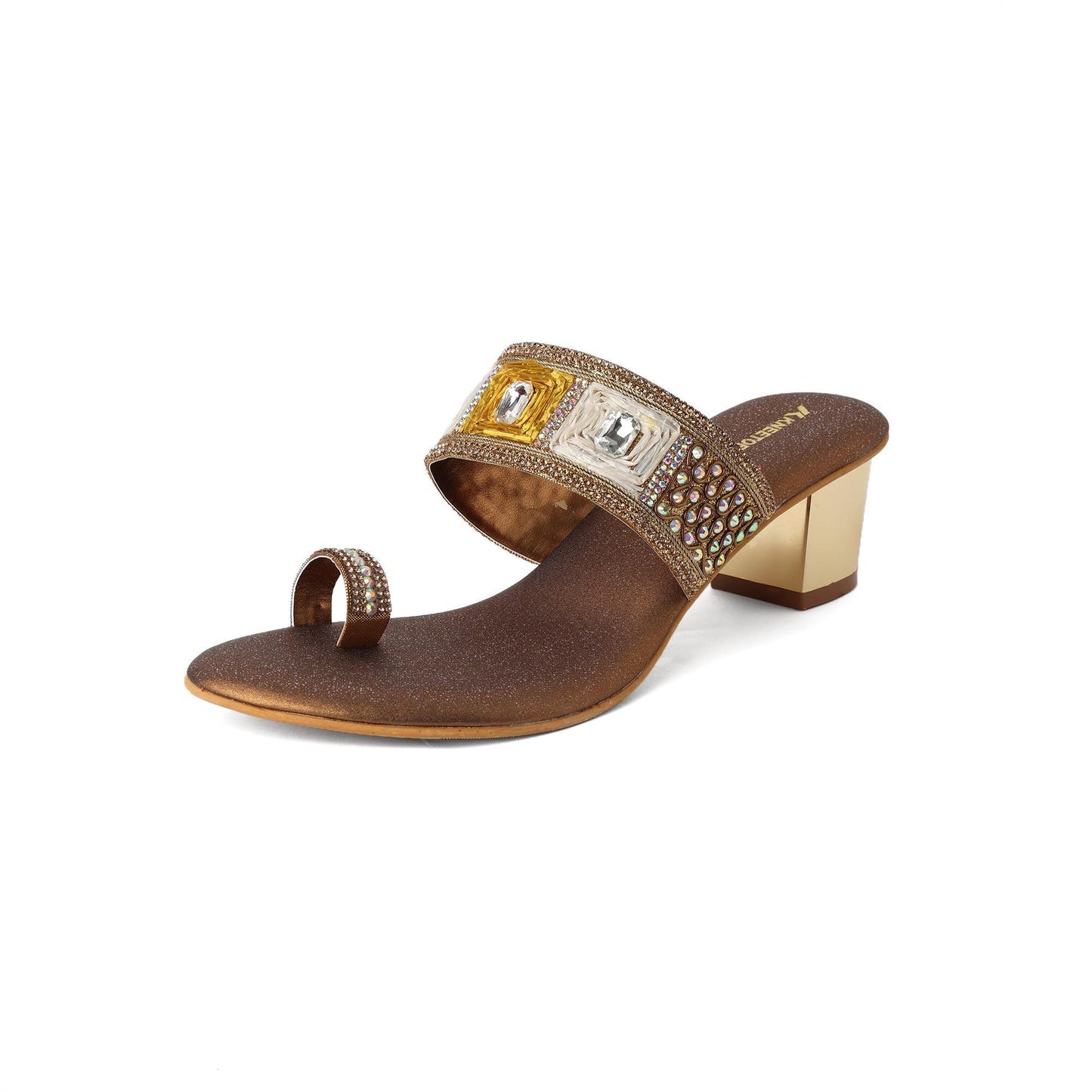 Glam Studded Bronze Block Heel Sandals