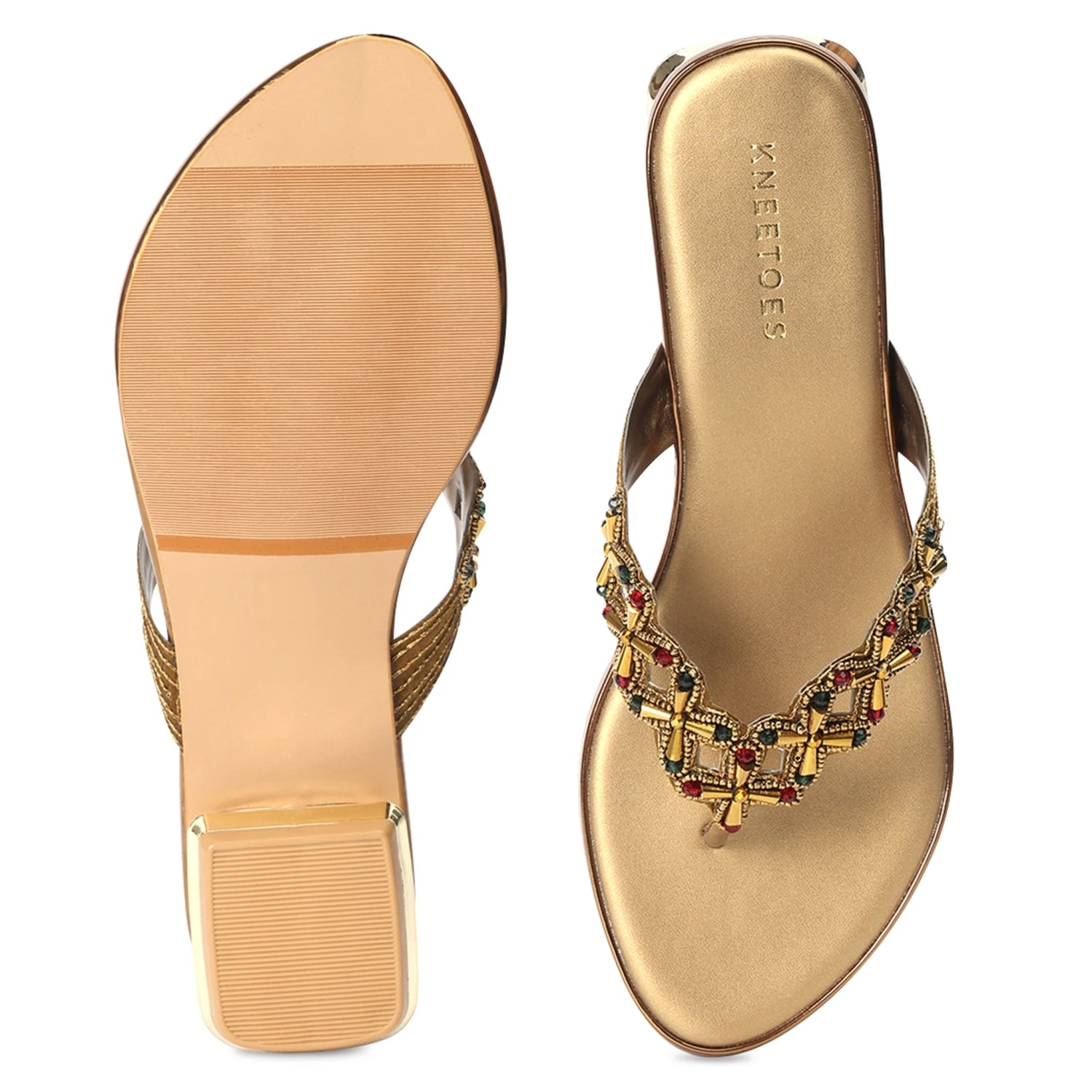 Embellished Bronze Stylish Thong Sandals