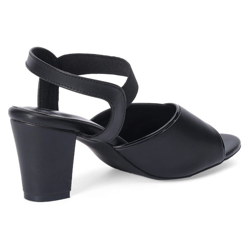 Midnight Black Sleek Block Heel Sandals