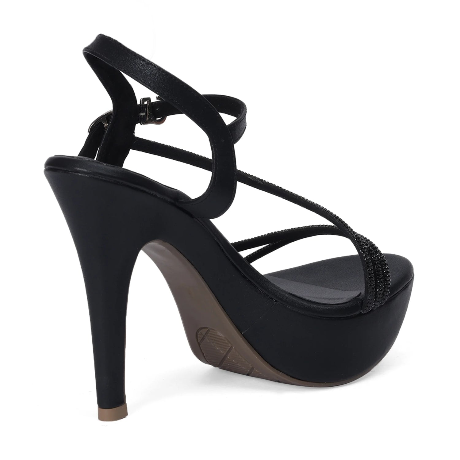Embellished Black Stiletto Heel Open-Toe Sandals