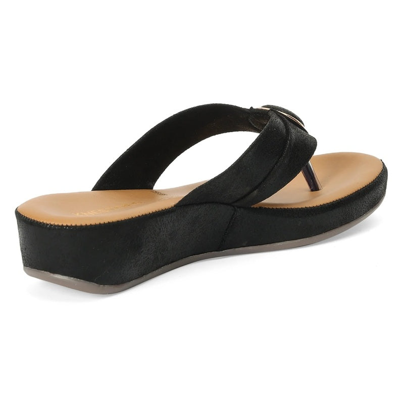 Black Matte Gold Buckle Wedge Sandals