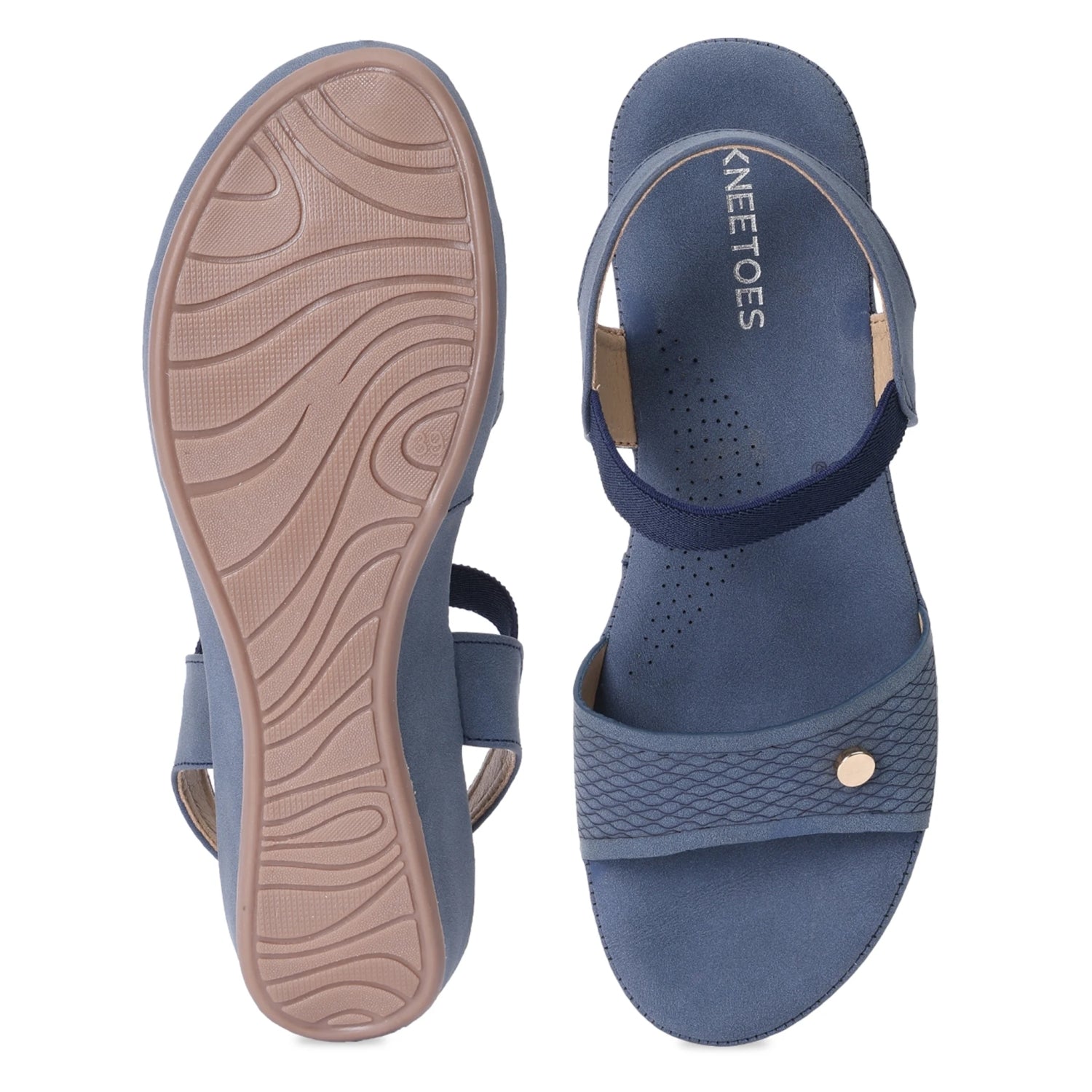 Blue Textured Wedge Heel Open-Toe Sandals