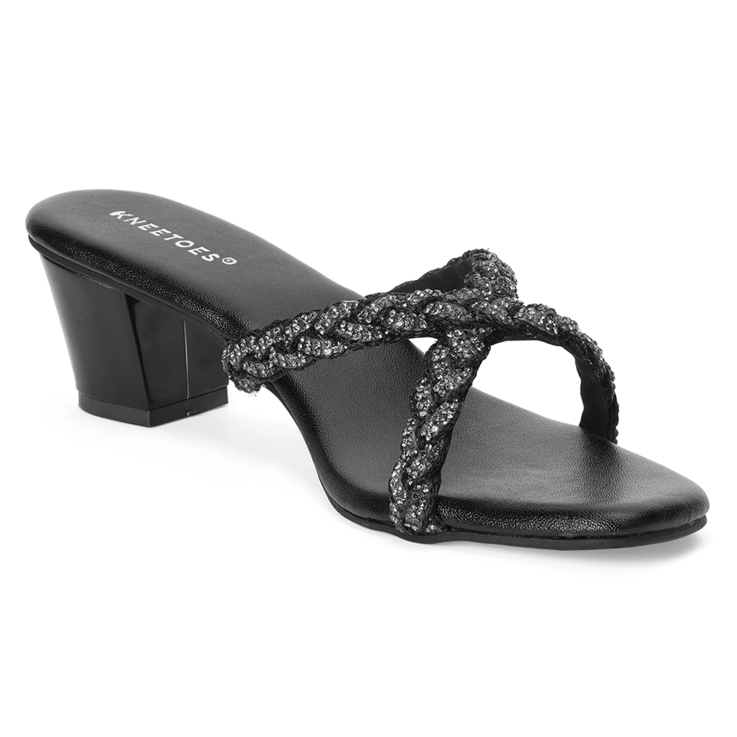 Embellished Black Open-Toe Sandals