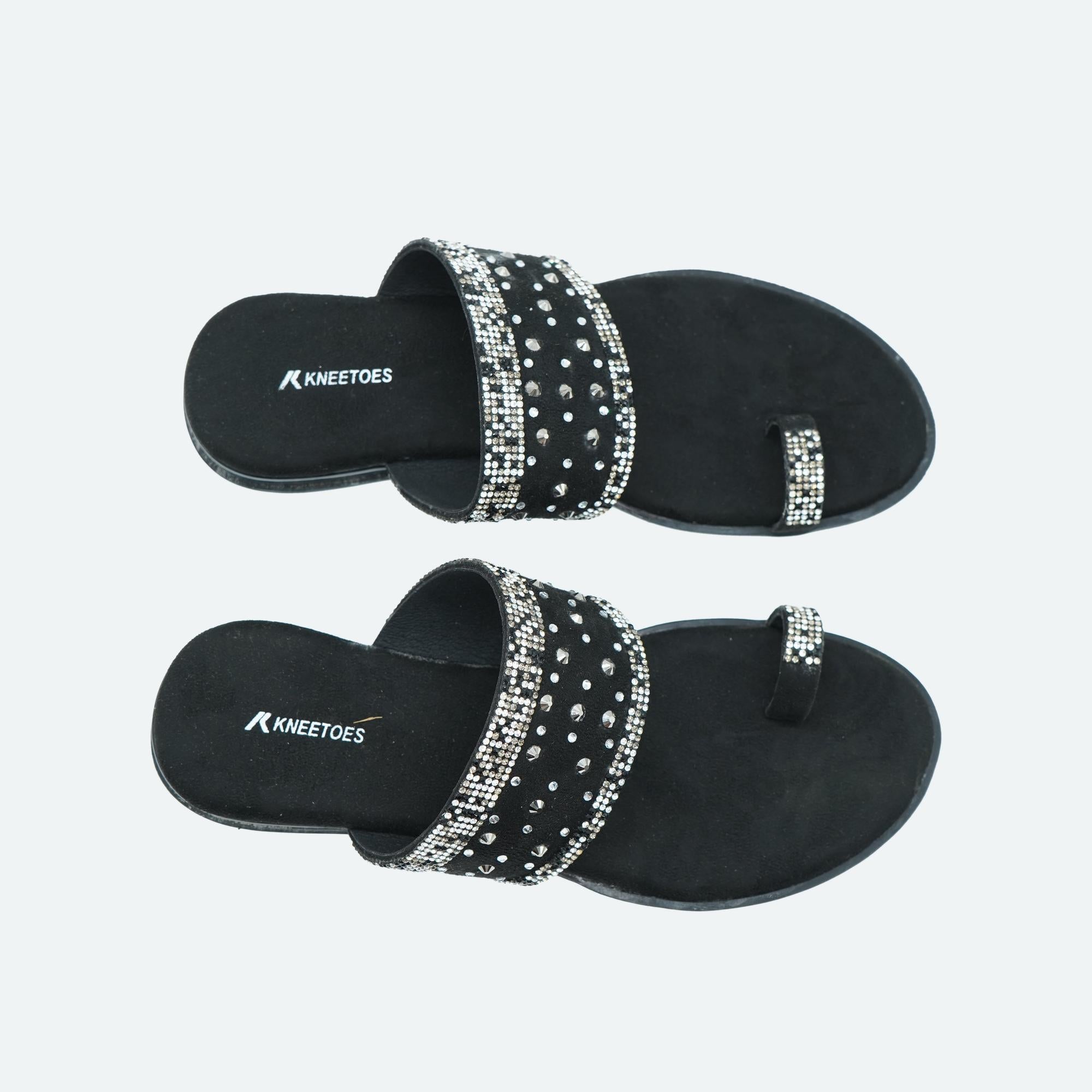 Jet Black Embellished One-Toe Special Sandals