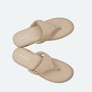 Classic Charm Beige Leather Thong Casual Sandals